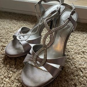 Nina Silver Satin Rhinestone Heels